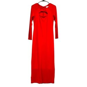 Vintage Hugo Buscati red long sleeve maxi dress with key hole cutout, size small